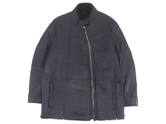 Cappotto in pelle di agnello Mouton di Giorgio Armani blu navy