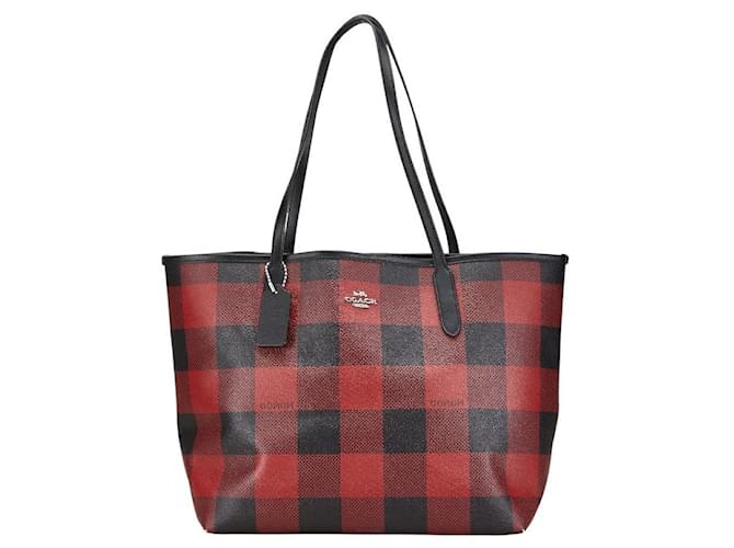 Borsa tote in pelle PVC con stampa a quadri Buffalo di Coach Nero