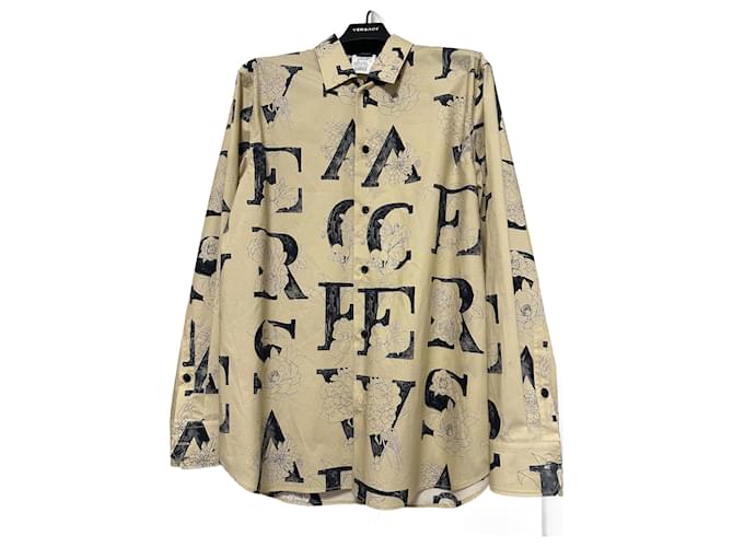 Camicia in cotone Versace Bianco Giallo Blu navy