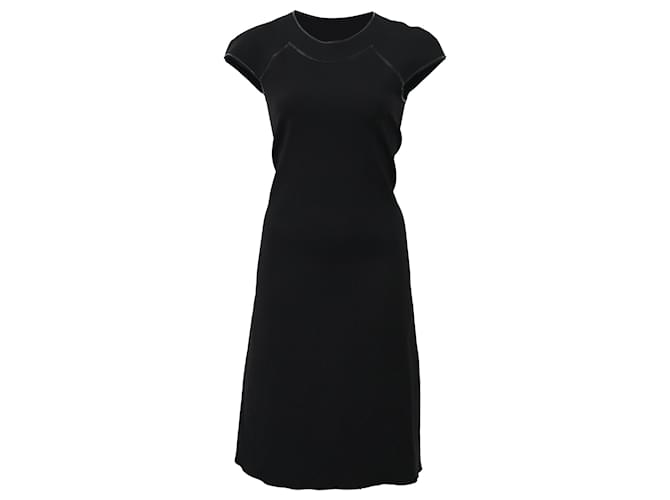 Abito A-Line a maniche corte arricciato in seta nera di Bottega Veneta Nero