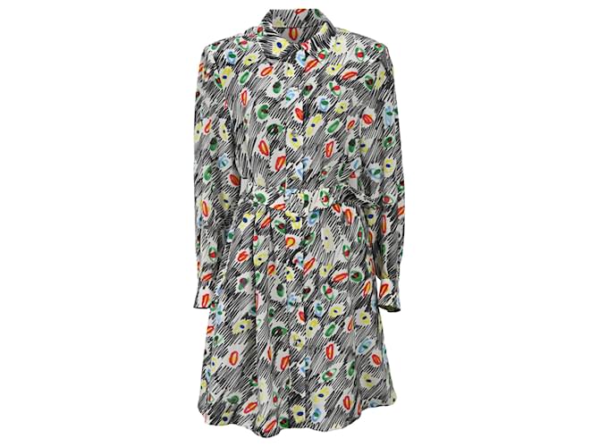 Abito camicia in seta multicolore con stampa graffiti Moschino Couture