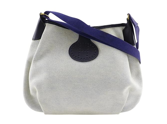 Borsa a spalla Rodeo di Hermès Toile H 1999 Marrone Blu navy