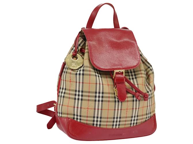 Autre Marque Zaino Burberrys Nova Check in tela e pelle beige e rosso Auth 101270