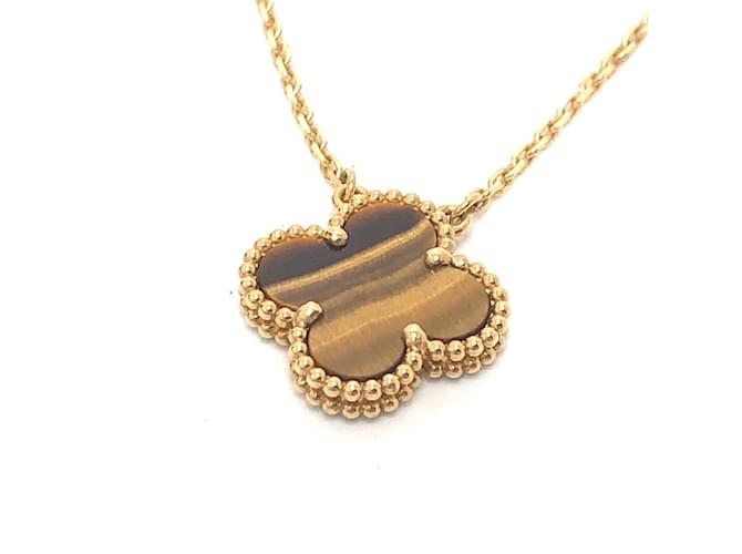 Collana in occhio di tigre K18 Van Cleef & Arpels Alhambra D'oro