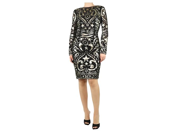 Emilio Pucci Abito midi in lurex nero e oro con applicazione - taglia UK 12