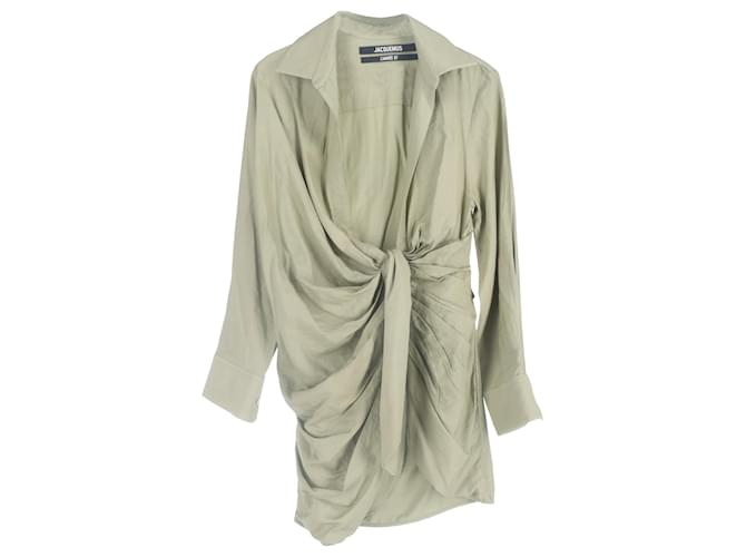 Abito Mini Bahia con dettaglio a fiocco in viscosa verde di Jacquemus Verde oliva