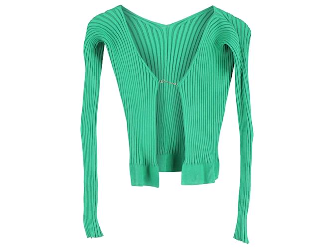 Cardigan corto in viscosa verde a coste con decorazioni Jacquemus Pralù