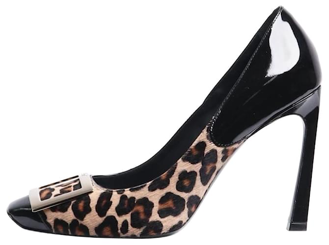 Roger Vivier Décolleté in pelle verniciata nera e stampa leopardata - taglia EU 37,5 Nero