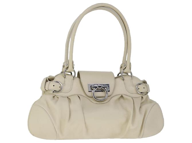 Borsa a mano in pelle beige con gancini Salvatore Ferragamo, argento autentico yk16104