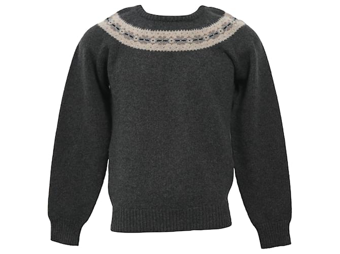 Maglione in lana grigia con dettaglio a motivo lavorato a maglia Jil Sander. Grigio