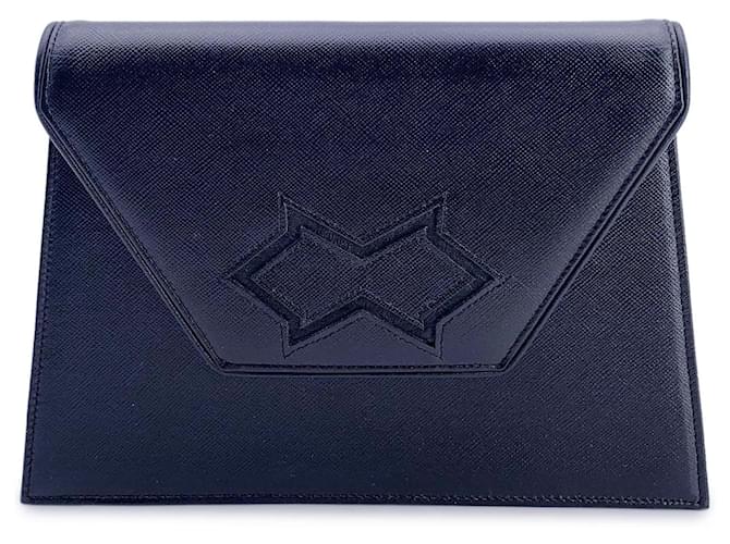 Yves Saint Laurent Borsa a tracolla trapezoidale vintage in pelle nera Nero