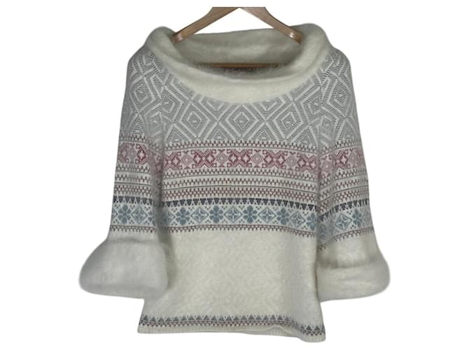 Maglione in angora Fair Isle di JOHN GALLIANO Rosa Bianco Blu