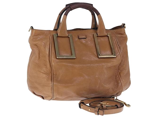 Borsa a mano in pelle Chloé Etel 2 in 1 beige oro Auth ar13032 D'oro