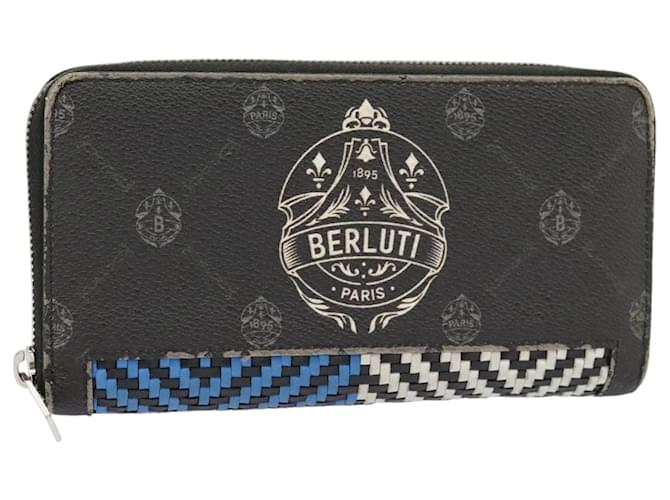 Berluti Portafoglio Lungo in Pelle Nero Blu Bianco Auth bs19900