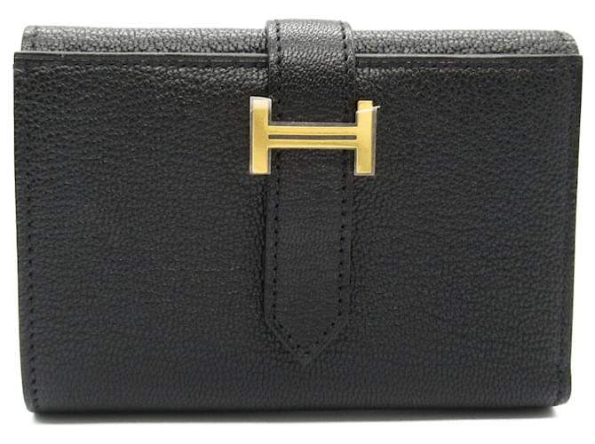 Portafoglio tri-fold in capra combine BEARN di Hermès Nero