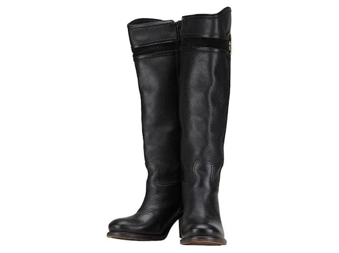 Stivali in pelle con logo Tory Burch Nero