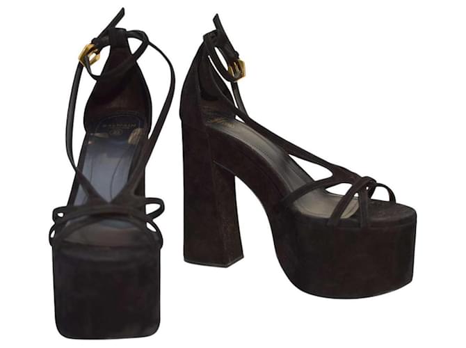 Sandali con piattaforma in suede Balmain 39.5 Nero