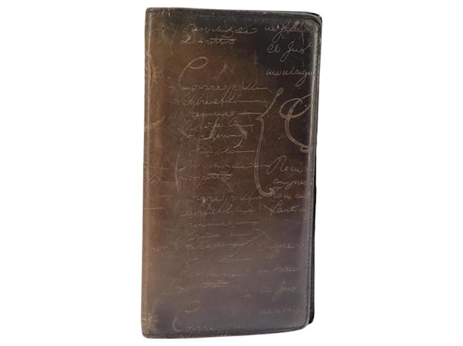 Portafoglio lungo in pelle Berluti Calligraphy marrone Auth bs19899