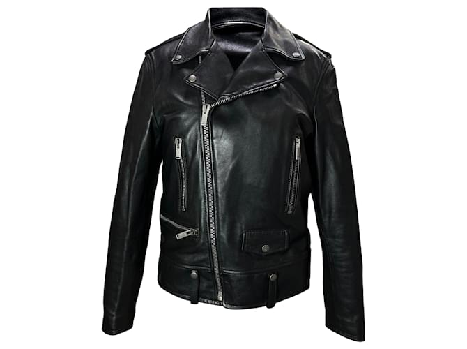 Giacca da motociclista slim-fit Saint Laurent in pelle nera Nero