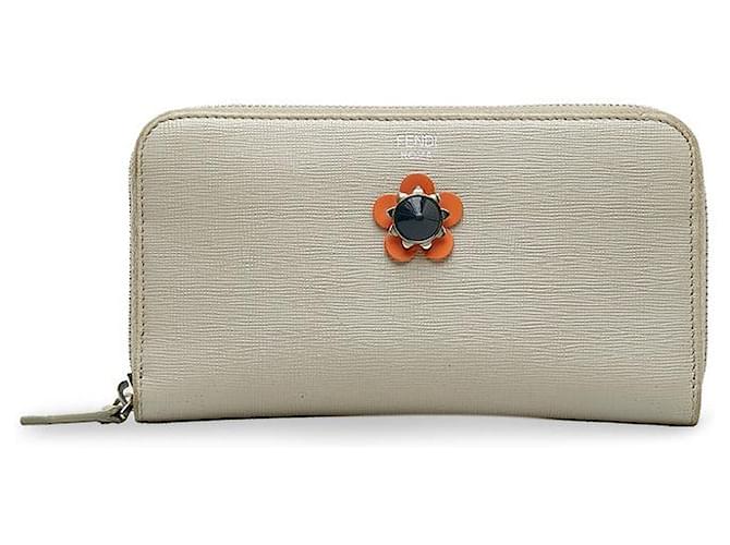Portafoglio lungo con zip in pelle Fendi Flower 8M0299 Marrone Beige