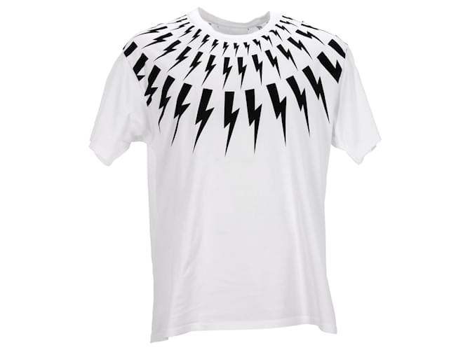T-shirt in cotone bianco con stampa fulmine Neil Barrett