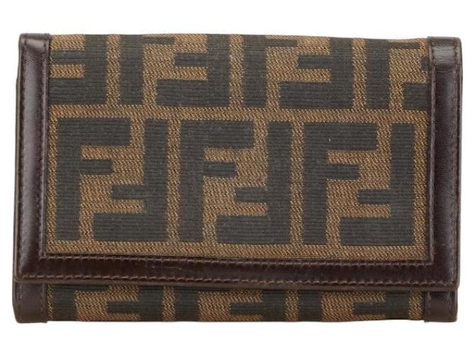 Portafoglio in tela e pelle Fendi Zucca Marrone
