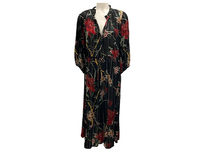 Abito midi a balze con stampa floreale V in nero patty Ba&sh