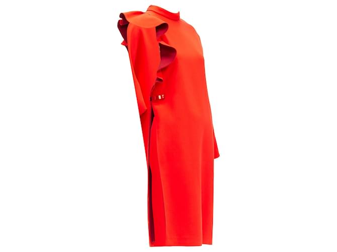 Tunika in crepe con volantini e ritaglio con barra metallica tributo Tisci di Givenchy Rosso