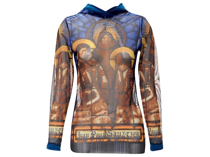 Felpa in lana con cappuccio e logo gotico stampato cattedrale di Jean Paul Gaultier Multicolore