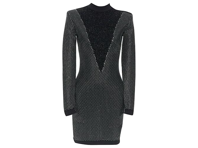 Abito bodycon militare in filo argentato fluffy di Balmain Nero