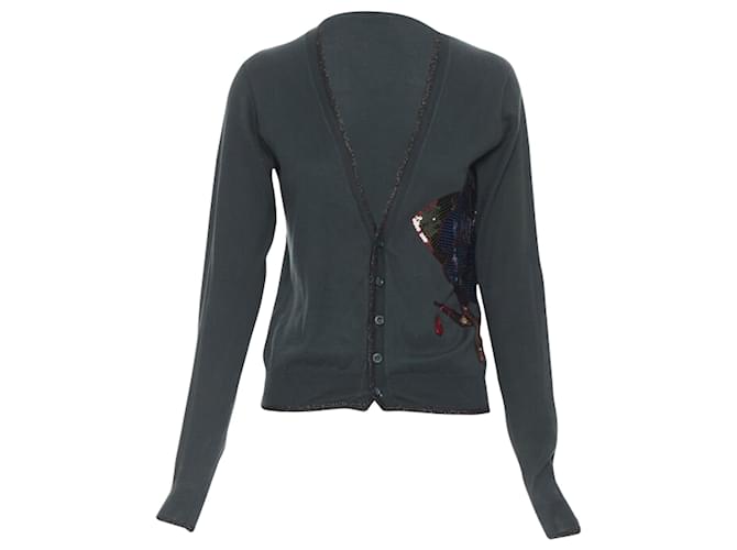 Undercover Cardigan in cotone sotto copertura con toppe floreali in paillettes e rifinitura in lurex Verde