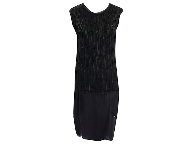 Abito in seta pper decorato con perline Lanvin Alber Elbaz Nero