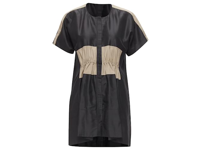 Abito camicia arricciato in misto seta colorblock Balenciaga Nero