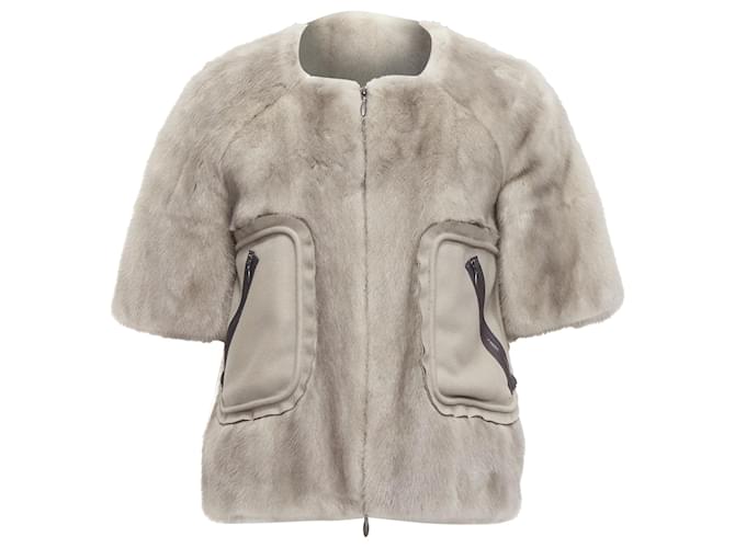 Giacca cropped a maniche corte arrotondate in pelliccia Marni con tasche doppie Grigio