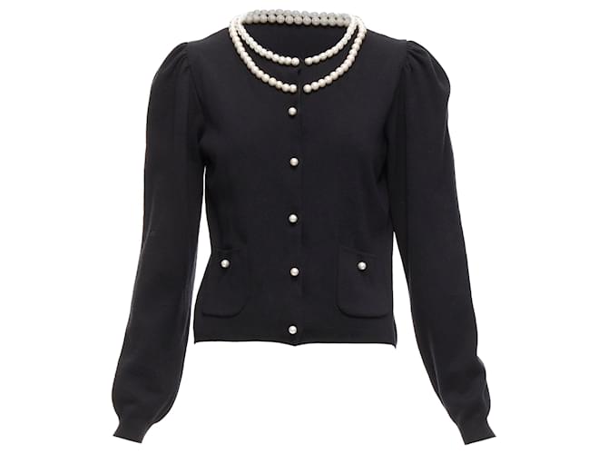 Cardigan in maglia morbida con collare di perle Moschino Nero
