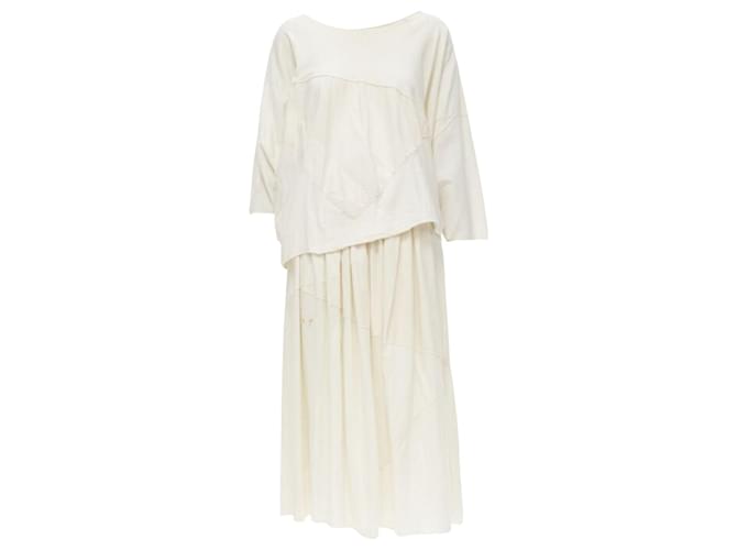 Comme Des Garcons Comme Des Garçons Tricot gonna midi con top trapezio in cotone grezzo a patchwork Bianco