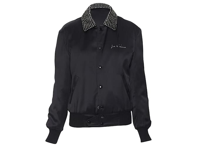 Giacca bomber con colletto di cristallo Saint Laurent Je T'aime Teddy Nero