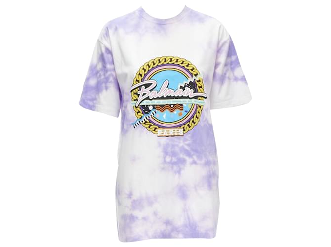 T-shirt a girocollo in cotone tie-dye con logo Depuis di Balmain Porpora