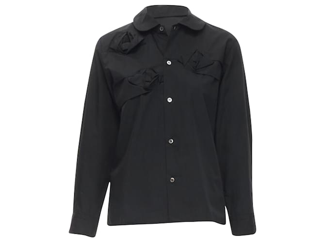 Camicia a maniche lunghe con colletto rotondo in cotone rosa bocciolo di rosa Junya Watanabe Nero