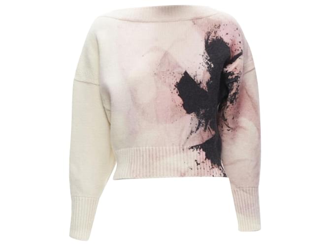 Maglione cropped con stampa floreale Anemone Alexander McQueen Bianco Crudo