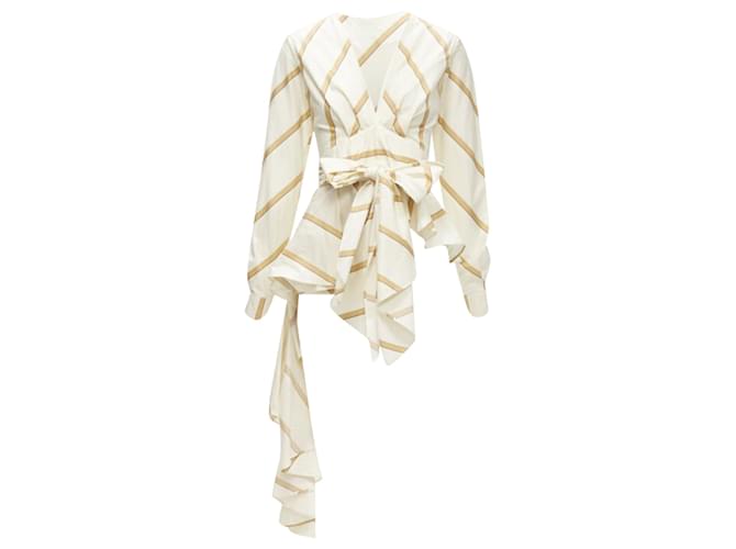 Blusa in cotone a righe con cintura a cravatta Johanna Ortiz Party Wave Marrone Beige