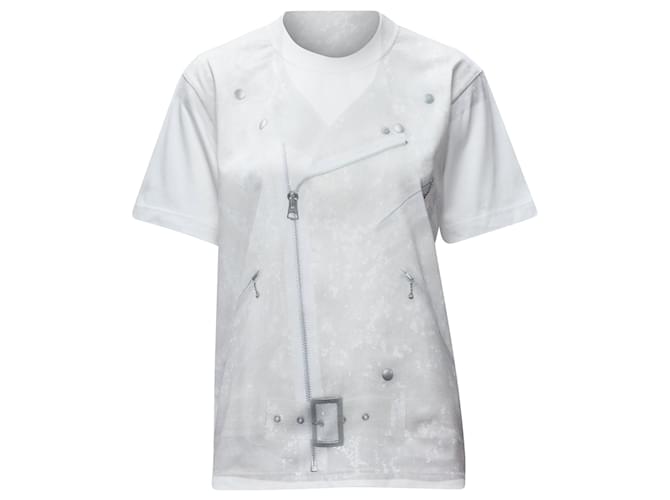 T-shirt in cotone con stampa biker in paillettes Junya Watanabe Grigio