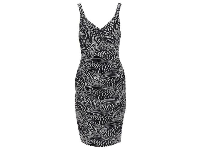 Abito da cocktail plissettato con ruches in seta con stampa swirl di Versace Nero