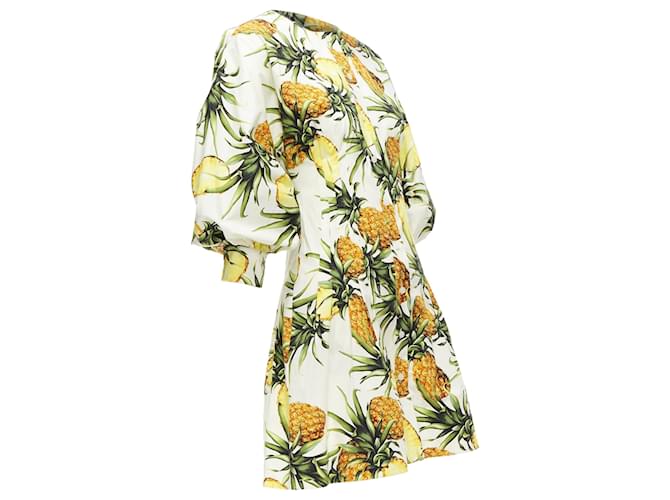 Abito a maniche puff con stampa ananas Oscar De La Renta Giallo