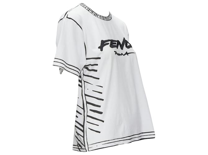 T-shirt in cotone con logo stampato Fendi Joshua Vides Bianco