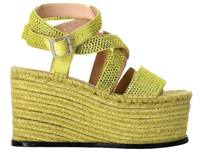 Sandali platform espadrille in suede lime decorati di Loewe x Paula's Ibiza Giallo