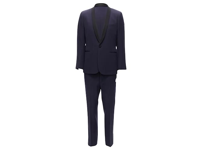 Blazer in satin di lana con colletto a scialle Saint Laurent Blu Blu navy