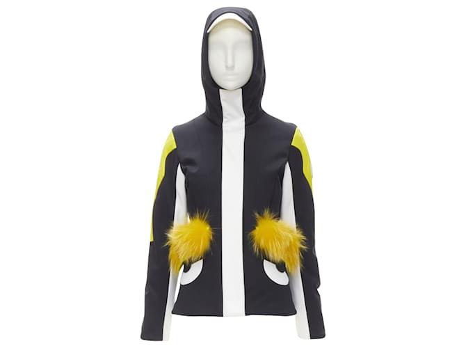 Giacca da sci con rifinitura in pelliccia occhio di mostro Fendi Nero