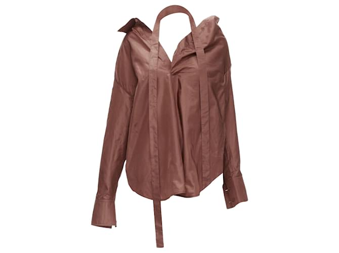 Camicia in seta taffetà con cravatta Valentino Garavani Marrone