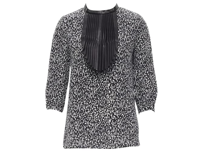 Blusa in seta con pettorina in pelle plissettata Saint Laurent Hedi Slimane Nero